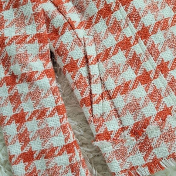 Ann Taylor Cotton Tweed Houndstooth Moto Jacket Orange White S - Picture 5 of 10